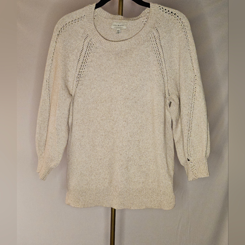 Lucky Brand Cream Oatmeal Knit 3/4 Sleeve Sweater Women's
